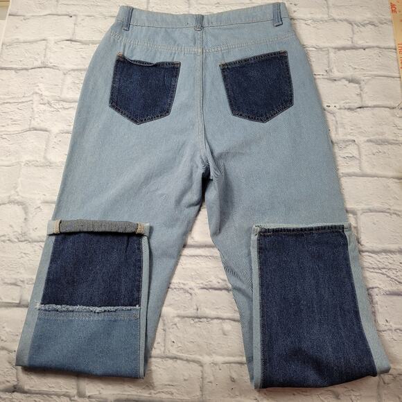 NWT Pitaya blue blush Colorblock Patchwork Fray HW Denim Jeans size Medium - Picture 7 of 16